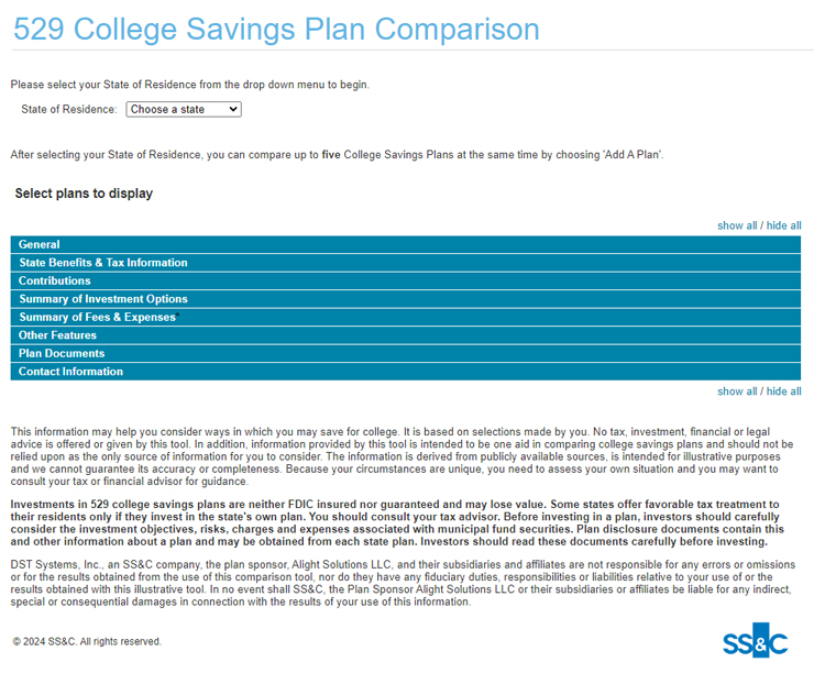 529 College Savings Plan Comparison Tool