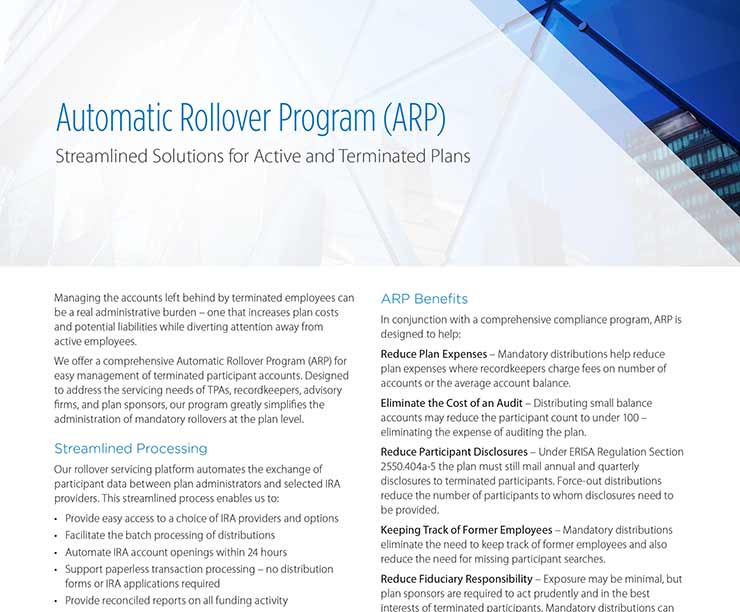 Automatic Rollover Program – Sales Sheet PDF